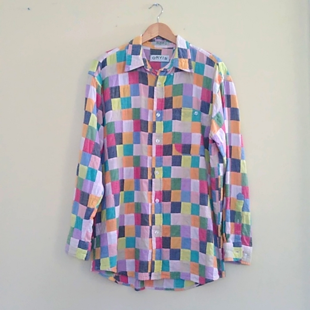 Vintage Orvis men's cotton patchwork shirt size L